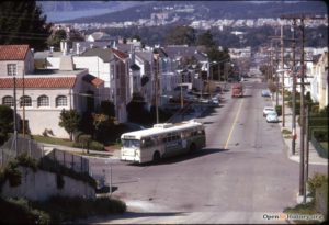 The Number 6 bus turns west onto Quintara from 10th, 1974